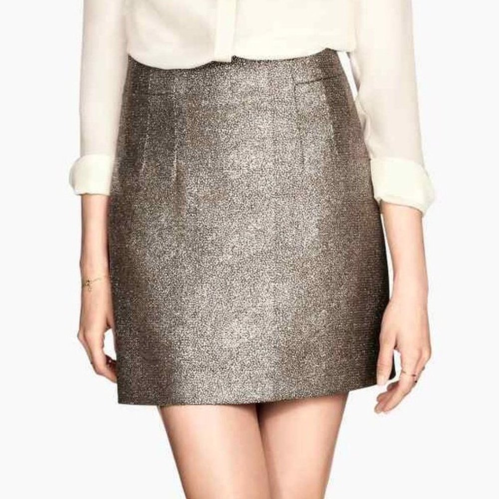 NWT H&M Festive Gold Metallic Pencil Skirt